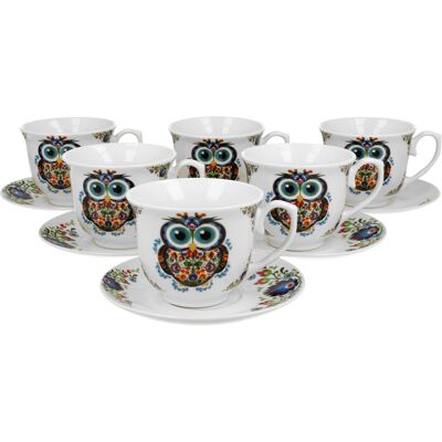 Komplet Filiżanek Ze Spodkami Duo Sowa Etno Porcelana 260 Ml 6 Szt. 12 El. Komplet Filiżanek Ze Spodkami Duo Sowa Etno Porcelana 260 Ml 6 Szt. 12 El.