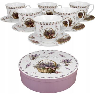 DUO Komplet Filiżanek Ze Spodkami Lawenda 6 Sztuk 250 Ml W Pudełku Prezentowym DUO Komplet Filiżanek Ze Spodkami Lawenda 6 Sztuk 250 Ml W Pudełku Prezentowym