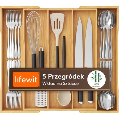 Lifewit Organizer Do Szuflad Rozszerzalny 33-57 Cm, Bambusowa Taca Na Sztućce Lifewit Organizer Do Szuflad Rozszerzalny 33-57 Cm, Bambusowa Taca Na Sztućce