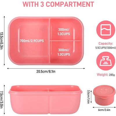 Inny producent Pojemnik Na Lunch 1300ml Różowy 3 Przedziały Bento Szczelny Sztućce Zestaw Inny producent Pojemnik Na Lunch 1300ml Różowy 3 Przedziały Bento Szczelny Sztućce Zestaw