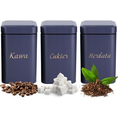 Inny producent Pojemniki Na Żywność Kawa Herbata Cukier 3x Pojemnik Stalowy Blue Pokrywa / Karl Hausmann Inny producent Pojemniki Na Żywność Kawa Herbata Cukier 3x Pojemnik Stalowy Blue Pokrywa / Karl Hausmann
