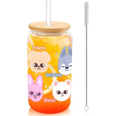 Inny producent Szklany Słoik Skzoo 500 Ml Z Pokrywką I Słomką Dla Fanów Stray Kids Inny producent Szklany Słoik Skzoo 500 Ml Z Pokrywką I Słomką Dla Fanów Stray Kids