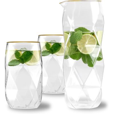 Vialli Design Zestaw 3 El. Karafka 1000 Ml I 2 Szklanki Wysokie 400 Ml Ze Złotym Rantem Geo Gold 32101 Vialli Design Zestaw 3 El. Karafka 1000 Ml I 2 Szklanki Wysokie 400 Ml Ze Złotym Rantem Geo Gold 32101