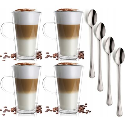 Vialli Design Zestaw 4 Szklanki Termiczne Amo 320ml Kawy Latte Herbaty Amefa Łyżki Długie Vialli Design Zestaw 4 Szklanki Termiczne Amo 320ml Kawy Latte Herbaty Amefa Łyżki Długie