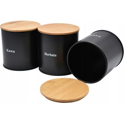 Inny producent Zestaw Pojemników Metalowych Czarnych 3 Szt. Komplet Kawa Herbata Cukier / P&s Inny producent Zestaw Pojemników Metalowych Czarnych 3 Szt. Komplet Kawa Herbata Cukier / P&s