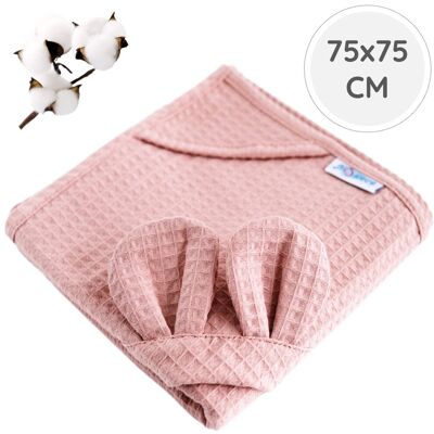 BabyU, ręcznik okrycie kąpielowe z kapturem uszka wieszak bawełna 75x75 cm PINK BabyU, ręcznik okrycie kąpielowe z kapturem uszka wieszak bawełna 75x75 cm PINK