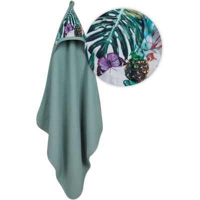 BabyMatex Kąpielowe okrycie niemowlęce 85x85 zielone liście ręcznik z kapturkiem Muslin Design BabyMatex Kąpielowe okrycie niemowlęce 85x85 zielone liście ręcznik z kapturkiem Muslin Design