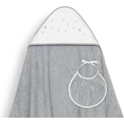 Interbaby Okrycie kąpielowe 100x100 Esrellas szary ręcznik z kapturkiem + śliniaczek Interbaby Okrycie kąpielowe 100x100 Esrellas szary ręcznik z kapturkiem + śliniaczek