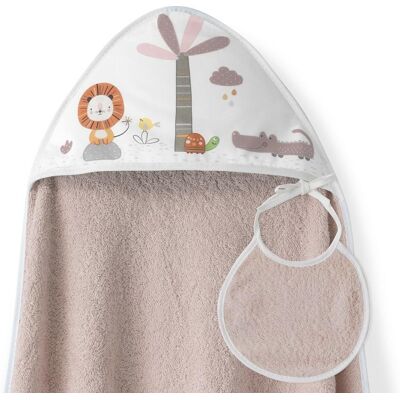 Interbaby Okrycie kąpielowe 100x100 Lew różowy pudrowy ręcznik z kapturkiem + śliniaczek Interbaby Okrycie kąpielowe 100x100 Lew różowy pudrowy ręcznik z kapturkiem + śliniaczek
