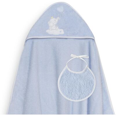 Interbaby Okrycie kąpielowe 100x100 Słoń serduszko niebieski ręcznik z kapturkiem + śliniaczek Interbaby Okrycie kąpielowe 100x100 Słoń serduszko niebieski ręcznik z kapturkiem + śliniaczek