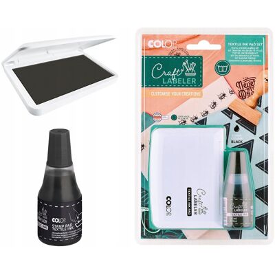 Colop Arts&Crafts Poduszka z tuszem + czarny tusz 25 ml do tkanin COLOP Craft Labeler Colop Arts&Crafts Poduszka z tuszem + czarny tusz 25 ml do tkanin COLOP Craft Labeler
