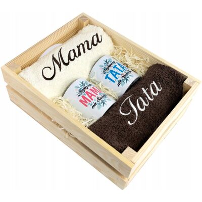 Inny producent Prezent ślubny ślub ręcznik kubki haft zestaw w skrzynce Mama Tata MA11 Inny producent Prezent ślubny ślub ręcznik kubki haft zestaw w skrzynce Mama Tata MA11