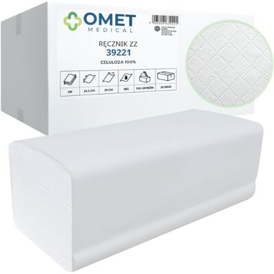 Inny producent Ręcznik celulozowy OMET MEDICAL ZZ 39221 w składce, klejony 21x23 cm 2-warstwy - 3000 listków Inny producent Ręcznik celulozowy OMET MEDICAL ZZ 39221 w składce, klejony 21x23 cm 2-warstwy - 3000 listków