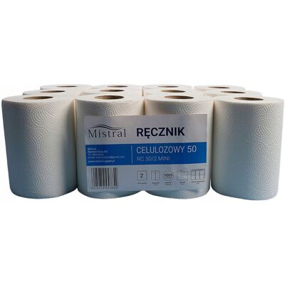 Ręcznik papierowy celuloza Mistral biały 50m 12 sztuk Ręcznik papierowy celuloza Mistral biały 50m 12 sztuk