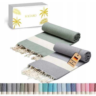 Inny producent SOLTAKO Ręczniki Fouta Premium Zestaw 2 Sztuki Niebieski Khaki 100x200cm Inny producent SOLTAKO Ręczniki Fouta Premium Zestaw 2 Sztuki Niebieski Khaki 100x200cm