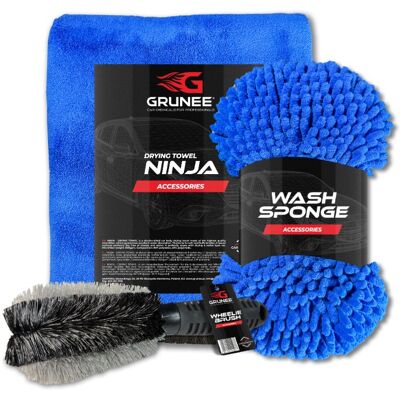 Grunee Zestaw PREMIUM RĘCZNIK MIKROFIBRA XL aż 800g/m2do mycia auta + GĄBKA+SZCZOTKA Grunee Zestaw PREMIUM RĘCZNIK MIKROFIBRA XL aż 800g/m2do mycia auta + GĄBKA+SZCZOTKA