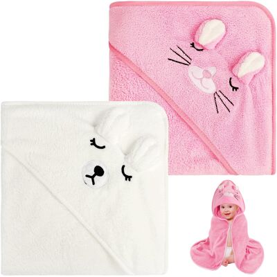 Inny producent Ręcznik Kąpielowy Z Kapturem Niemowlęcy 80x80 Cm Zestaw 2 Szt Różowy Biały Inny producent Ręcznik Kąpielowy Z Kapturem Niemowlęcy 80x80 Cm Zestaw 2 Szt Różowy Biały