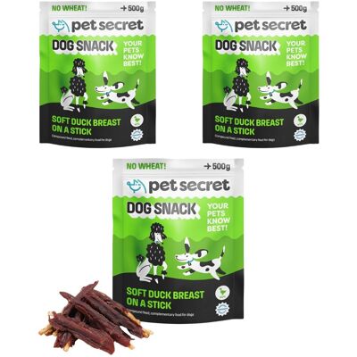 2+1 Miękka pierś z kaczki na patyku 500g, przysmak dla psa Pet Secret 2+1 Miękka pierś z kaczki na patyku 500g, przysmak dla psa Pet Secret