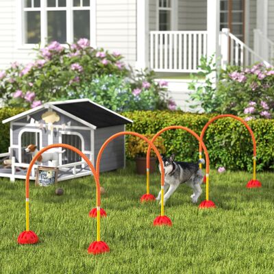 Yulinland 4-elementowy zestaw do treningu agility dla psów z 4 bramkami o regulowanej szerokości, torbą, do ogrodu, Pomarańczowy Yulinland 4-elementowy zestaw do treningu agility dla psów z 4 bramkami o regulowanej szerokości, torbą, do ogrodu, Pomarańczowy