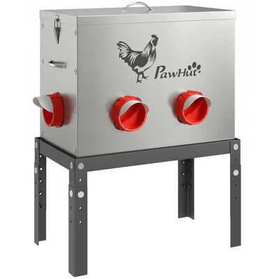 Automatyczny karmnik dla kurczaków PawHut, pojemność 18 kg, zamykana pokrywa, regulowane nóżki, 6 otworów, srebrny, 42 x 25 x 55,5 cm Automatyczny karmnik dla kurczaków PawHut, pojemność 18 kg, zamykana pokrywa, regulowane nóżki, 6 otworów, srebrny, 42 x 25 x 55,5 cm