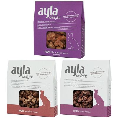 Ayla Delight Mix z Kaczki 3x28g Liofilizowany Przysmak Dla Kota 100% Mięsa Ayla Delight Mix z Kaczki 3x28g Liofilizowany Przysmak Dla Kota 100% Mięsa