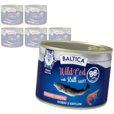Baltica Excellent Light Dorsz z Krylem 6x185g Bezzbożowa Mokra Karma Dla Kotów Sterylizowanych Baltica Excellent Light Dorsz z Krylem 6x185g Bezzbożowa Mokra Karma Dla Kotów Sterylizowanych