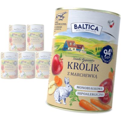 Baltica Królik z Marchewką 6x400g Monoproteinowa Hipoalergiczna Bezzbożowa Mokra Karma Dla Psa Baltica Królik z Marchewką 6x400g Monoproteinowa Hipoalergiczna Bezzbożowa Mokra Karma Dla Psa
