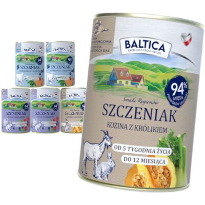 Baltica Mix Smaków 6x400g Bezzbożowa Mokra Karma Dla Szczeniąt Jagnięcina Indyk Kozina Baltica Mix Smaków 6x400g Bezzbożowa Mokra Karma Dla Szczeniąt Jagnięcina Indyk Kozina