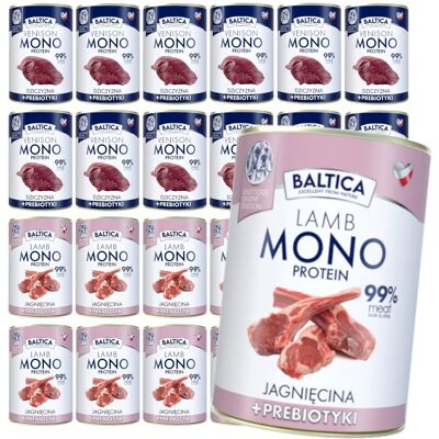 Baltica Monoprotein 24x400g Hipoalergiczna Bezzbożowa Mokra Karma Dla Psa z Prebiotykami Jagnięcina Dziczyzna Baltica Monoprotein 24x400g Hipoalergiczna Bezzbożowa Mokra Karma Dla Psa z Prebiotykami Jagnięcina Dziczyzna
