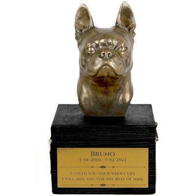 Boston Terrier, Boston Bull Terrier - urna z grawerem i rzeźbą psa, ostatnie pożeganie, produkt ręcznie wykonany marki Art-Dog Boston Terrier, Boston Bull Terrier - urna z grawerem i rzeźbą psa, ostatnie pożeganie, produkt ręcznie wykonany marki Art-Dog