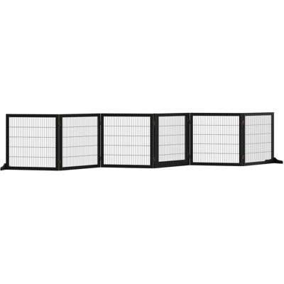 Bramka dla psa PawHut, składana z obu stron, metalowa, sosnowa, czarna, 432 x 36 x 70 cm Bramka dla psa PawHut, składana z obu stron, metalowa, sosnowa, czarna, 432 x 36 x 70 cm