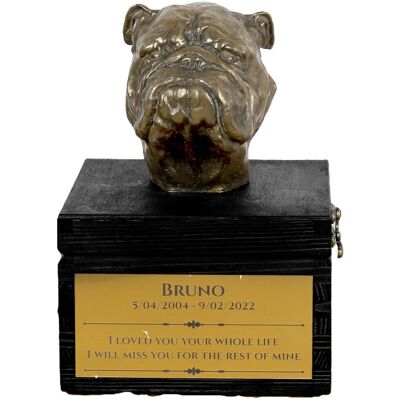 Buldog angielski, Bulldog - urna z grawerem i rzeźbą psa, ostatnie pożeganie, produkt ręcznie wykonany marki Art-Dog Buldog angielski, Bulldog - urna z grawerem i rzeźbą psa, ostatnie pożeganie, produkt ręcznie wykonany marki Art-Dog