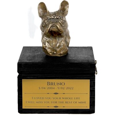 Buldog francuski - urna z grawerem i rzeźbą psa, ostatnie pożeganie, produkt ręcznie wykonany marki Art-Dog Buldog francuski - urna z grawerem i rzeźbą psa, ostatnie pożeganie, produkt ręcznie wykonany marki Art-Dog