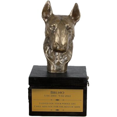 Bulterier, Bull Terrier I - urna z grawerem i rzeźbą psa, ostatnie pożeganie, produkt ręcznie wykonany marki Art-Dog Bulterier, Bull Terrier I - urna z grawerem i rzeźbą psa, ostatnie pożeganie, produkt ręcznie wykonany marki Art-Dog