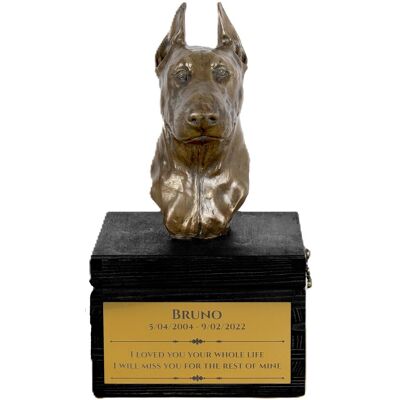 Doberman, Dobermann I - urna z grawerem i rzeźbą psa, ostatnie pożeganie, produkt ręcznie wykonany marki Art-Dog Doberman, Dobermann I - urna z grawerem i rzeźbą psa, ostatnie pożeganie, produkt ręcznie wykonany marki Art-Dog