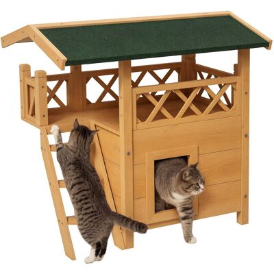 Domek dla kota PawHut z dachem asfaltowym, dwupiętrowy, domek dla kota z balkonem, willa dla kota ze schodami, lite drewno, naturalny, 77 x 50 x 73 cm Domek dla kota PawHut z dachem asfaltowym, dwupiętrowy, domek dla kota z balkonem, willa dla kota ze schodami, lite drewno, naturalny, 77 x 50 x 73 cm