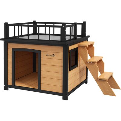 Domek dla psa PawHut z balconem, Podwyższany domek dla małych zwierząt z drabinką, Okno, Buda dla małych i średnich psów, Drewno świerkowe, Żółty, 1.. Domek dla psa PawHut z balconem, Podwyższany domek dla małych zwierząt z drabinką, Okno, Buda dla małych i średnich psów, Drewno świerkowe, Żółty, 1..