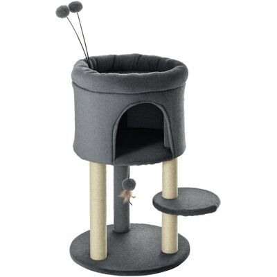 PawHut Drapak dla kota 73,5 cm, domek, sizalowy słupek, szary PawHut Drapak dla kota 73,5 cm, domek, sizalowy słupek, szary