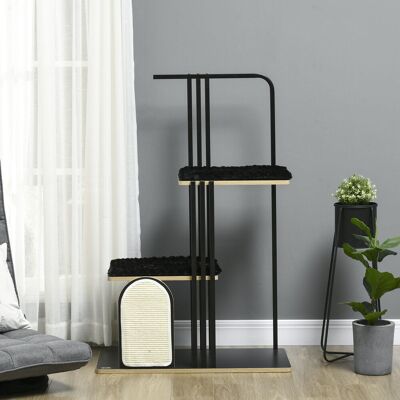 Yulinland Drapak dla kota, Design Industrialny, 2 Platformy, 2 Poduszki do Leżenia, Ściana do Drapania, Rama Stalowa, czarny, 85 x 48 x 128 cm Yulinland Drapak dla kota, Design Industrialny, 2 Platformy, 2 Poduszki do Leżenia, Ściana do Drapania, Rama Stalowa, czarny, 85 x 48 x 128 cm