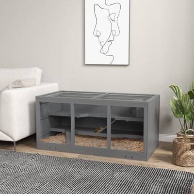 Yulinland Drewniana klatka dla chomików, kojec dla małych zwierząt z tacą, otwierany dach, kojec do ćwiczeń i zabawy, 115D x 57S x 55W cm, Szary Yulinland Drewniana klatka dla chomików, kojec dla małych zwierząt z tacą, otwierany dach, kojec do ćwiczeń i zabawy, 115D x 57S x 55W cm, Szary