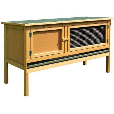 Drewniana klatka dla królików PawHut, 115 x 44,3 x 65 cm, z dachem na zawiasach, 2 drzwiami, szczelną tacką, do użytku na zewnątrz, jasnożółta Drewniana klatka dla królików PawHut, 115 x 44,3 x 65 cm, z dachem na zawiasach, 2 drzwiami, szczelną tacką, do użytku na zewnątrz, jasnożółta