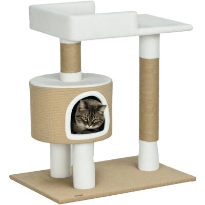 PawHut Drewniany drapak dla kota 79 cm z budką i miejscem do leżenia PawHut Drewniany drapak dla kota 79 cm z budką i miejscem do leżenia