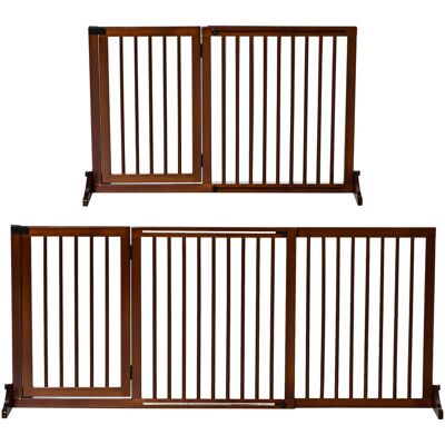 Drzwi dla psa PawHut, barierka dla psa, osłona, kratka dla psa, siatka konfiguracyjna, drewno sosnowe, brązowy, 71 x 113-166 cm Drzwi dla psa PawHut, barierka dla psa, osłona, kratka dla psa, siatka konfiguracyjna, drewno sosnowe, brązowy, 71 x 113-166 cm