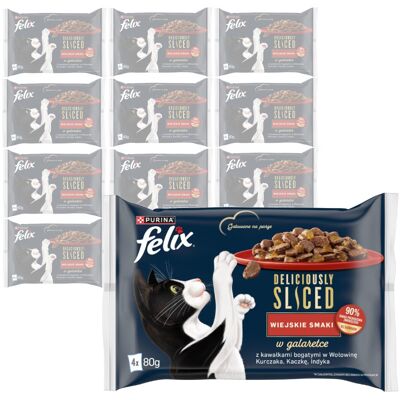 Felix Deliciously Sliced Wiejskie Smaki 12x320g (48x80g) Mokra Karma Dla Kota Wołowina Kurczak Kaczka Indyk Felix Deliciously Sliced Wiejskie Smaki 12x320g (48x80g) Mokra Karma Dla Kota Wołowina Kurczak Kaczka Indyk