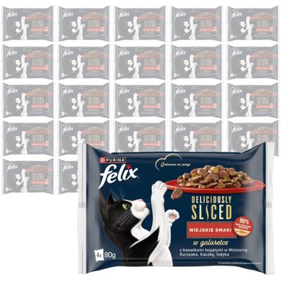 Felix Deliciously Sliced Wiejskie Smaki 24x320g (96x80g) Mokra Karma Dla Kota Wołowina Kurczak Kaczka Indyk Felix Deliciously Sliced Wiejskie Smaki 24x320g (96x80g) Mokra Karma Dla Kota Wołowina Kurczak Kaczka Indyk