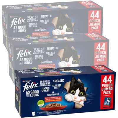 Felix Fantastic Mokra Karma Dla Kota Wiejskie Smaki W Galaretce 11,22kg (132x85g) Wołowina Kurczak Kaczka Jagnięcina Felix Fantastic Mokra Karma Dla Kota Wiejskie Smaki W Galaretce 11,22kg (132x85g) Wołowina Kurczak Kaczka Jagnięcina