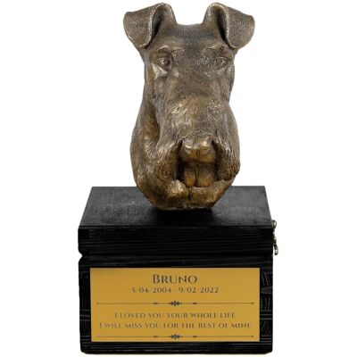 Foksterier szorstkowłosy - urna z grawerem i rzeźbą psa, ostatnie pożeganie, produkt ręcznie wykonany marki Art-Dog Foksterier szorstkowłosy - urna z grawerem i rzeźbą psa, ostatnie pożeganie, produkt ręcznie wykonany marki Art-Dog