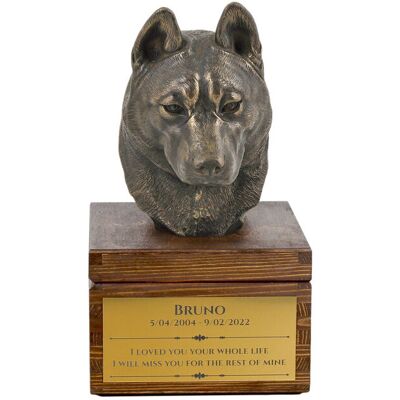 Husky syberyjski, Siberian Husky - urna z grawerem i rzeźbą psa, ostatnie pożeganie, produkt ręcznie wykonany marki Art-Dog Husky syberyjski, Siberian Husky - urna z grawerem i rzeźbą psa, ostatnie pożeganie, produkt ręcznie wykonany marki Art-Dog