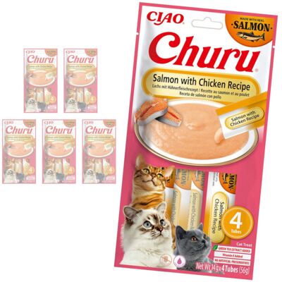Inaba Cat Churu Salmon With Chicken 24x14g Kremowy Przysmak Dla Kota Pasta z Łososiem i Kurczakiem Inaba Cat Churu Salmon With Chicken 24x14g Kremowy Przysmak Dla Kota Pasta z Łososiem i Kurczakiem