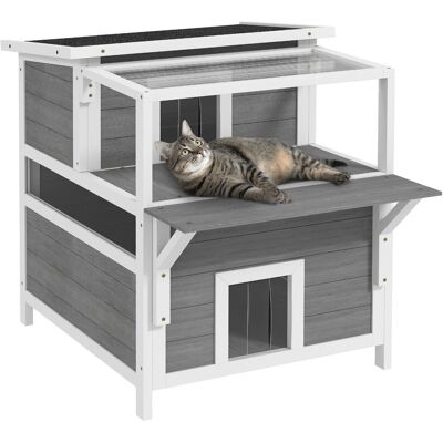 Jaskinia dla kota PawHut, domek dla kota z drewna jodłowego, z balkonem i wejściami, dla kotów do 5 kg, do użytku na zewnątrz, 64 x 87 x 76 cm, jasn.. Jaskinia dla kota PawHut, domek dla kota z drewna jodłowego, z balkonem i wejściami, dla kotów do 5 kg, do użytku na zewnątrz, 64 x 87 x 76 cm, jasn..